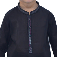 Black Boy's cotton Kurta Pajama RJ - KIDS153 - Rao Jee Designer