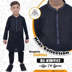 Black Boy's cotton Kurta Pajama RJ - KIDS153 - Rao Jee Designer