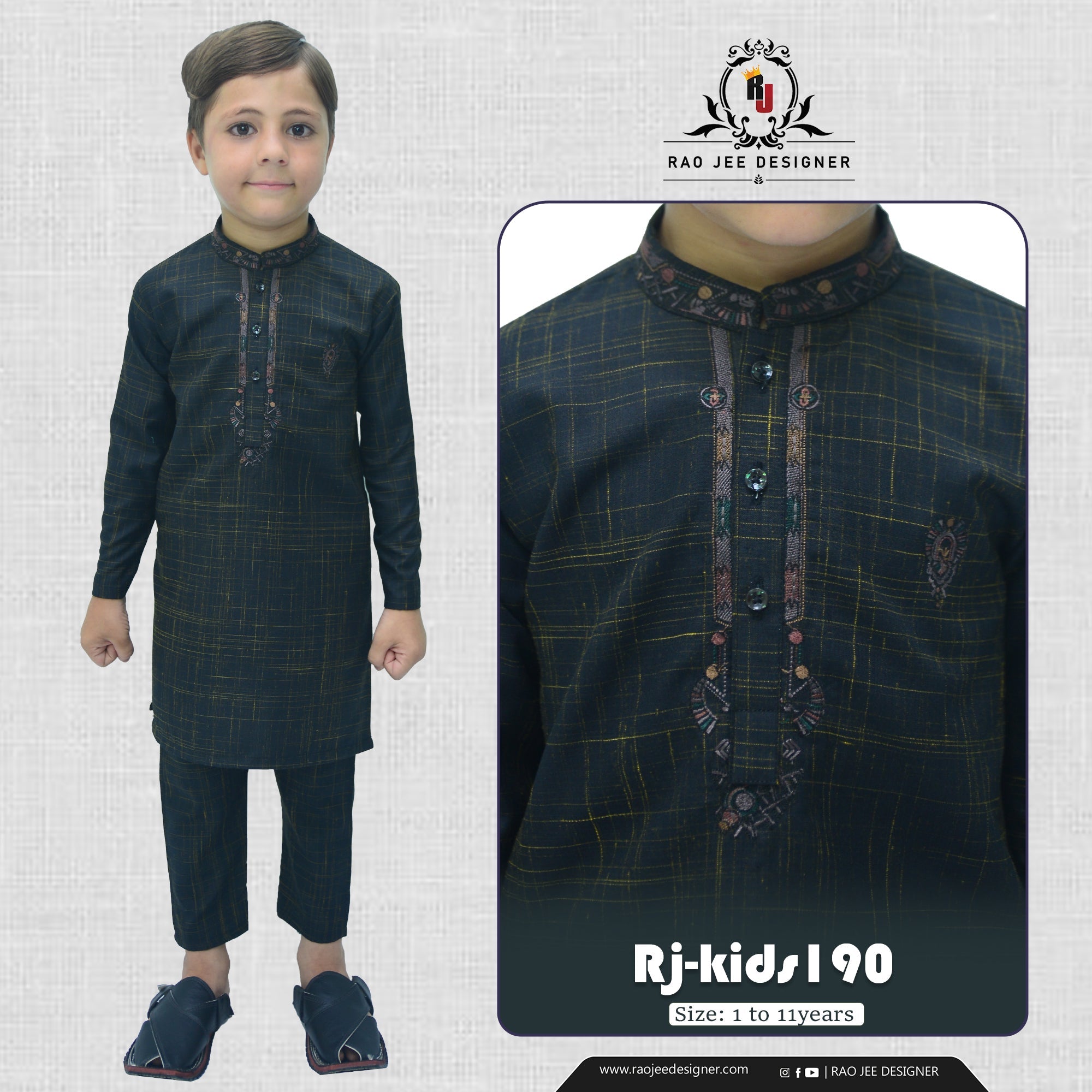 Black Boy's Wash & Wear Kurta Pajama RJ - KIDS190 - Rao Jee Designer