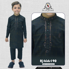 Black Boy's Wash & Wear Kurta Pajama RJ - KIDS190 - Rao Jee Designer
