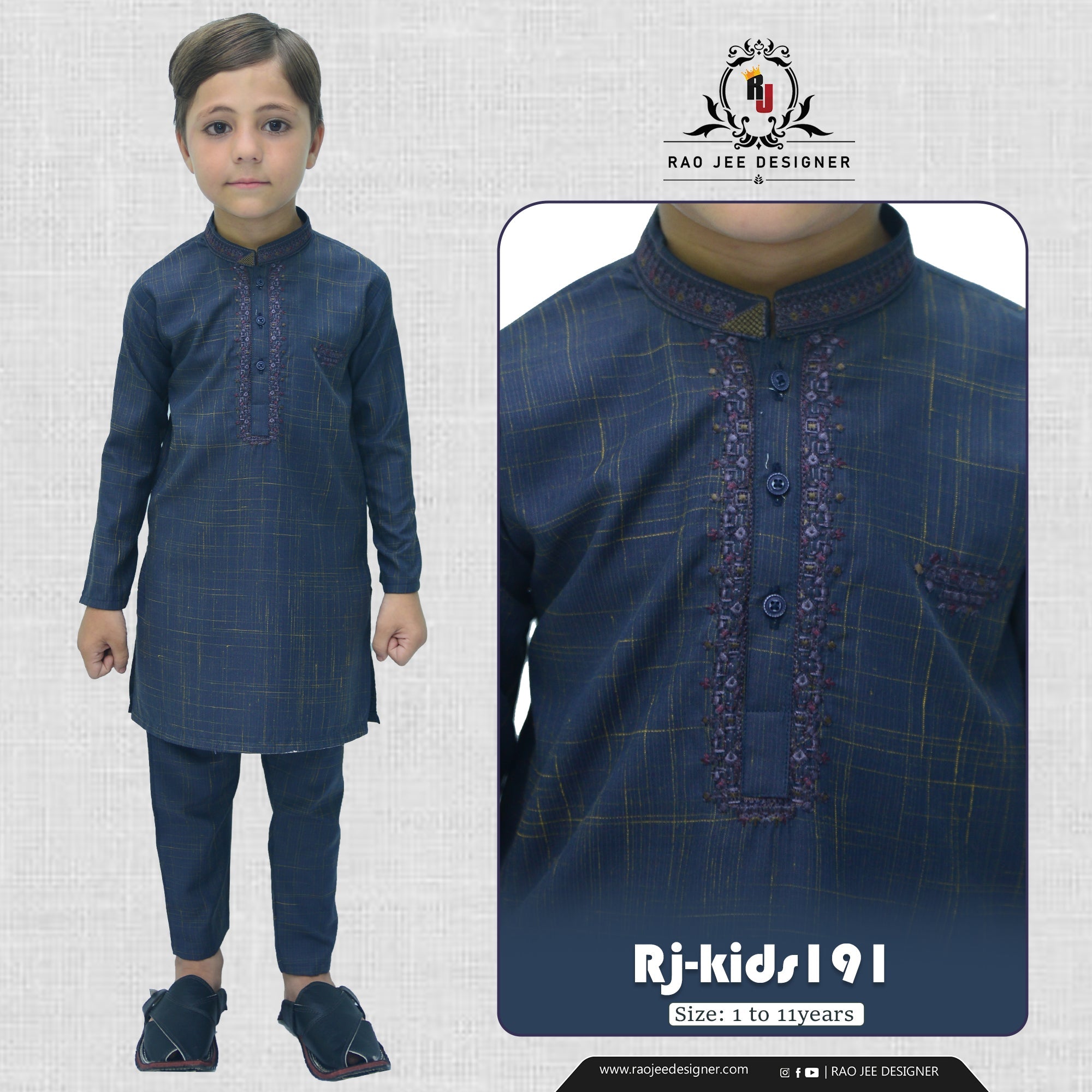 Blue Boy's Wash & Wear Kurta Pajama RJ - KIDS191 - Rao Jee Designer