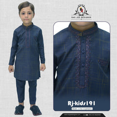 Blue Boy's Wash & Wear Kurta Pajama RJ - KIDS191 - Rao Jee Designer
