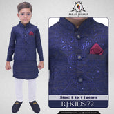 Boys Blue Kurta Pajama with Sequence Embroidery Waistcoat RJ - KIDS172 - Rao Jee Designer