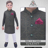 Boys Green Kurta Pajama with Sequence Embroidery Waistcoat RJ - KIDS171 - Rao Jee Designer