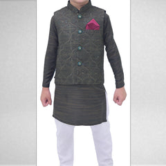 Boys Green Kurta Pajama with Sequence Embroidery Waistcoat RJ - KIDS171 - Rao Jee Designer