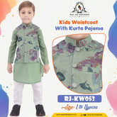 Boy's Kurta Pajama with Printed Waistcoat RJ - KW053 - Rao Jee Designer