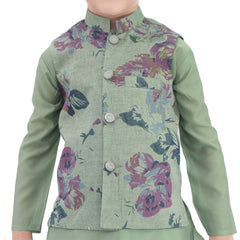 Boy's Kurta Pajama with Printed Waistcoat RJ - KW053 - Rao Jee Designer