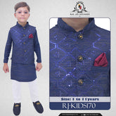 Boys Light blue Kurta Pajama with Sequence Embroidery Waistcoat RJ - KIDS170 - Rao Jee Designer