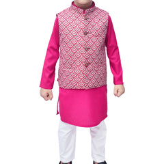 Boys Pink Kurta Pajama with Waistcoat RJ - KIDS157 - Rao Jee Designer
