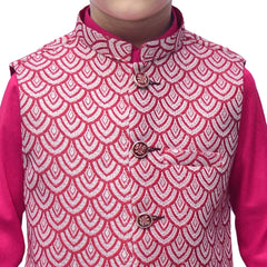 Boys Pink Kurta Pajama with Waistcoat RJ - KIDS157 - Rao Jee Designer