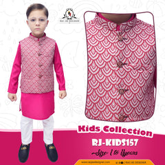 Boys Pink Kurta Pajama with Waistcoat RJ - KIDS157 - Rao Jee Designer