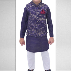 Boys Purple Kurta Pajama with Sequence Embroidery Waistcoat RJ - KIDS168 - Rao Jee Designer