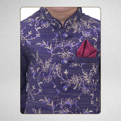 Boys Purple Kurta Pajama with Sequence Embroidery Waistcoat RJ - KIDS168 - Rao Jee Designer