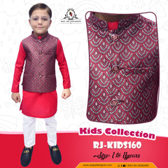 Boys Red Kurta Pajama with Waistcoat RJ - KIDS160 - Rao Jee Designer