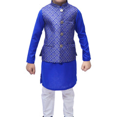 Boys Royal Blue Kurta Pajama with Waistcoat RJ - KIDS159 - Rao Jee Designer