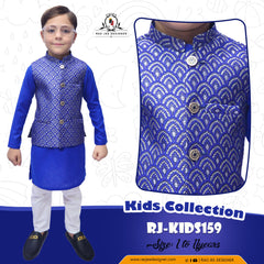 Boys Royal Blue Kurta Pajama with Waistcoat RJ - KIDS159 - Rao Jee Designer