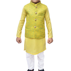 Boys Yellow Kurta Pajama with Waistcoat RJ - KIDS158 - Rao Jee Designer