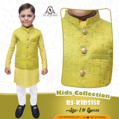 Boys Yellow Kurta Pajama with Waistcoat RJ - KIDS158 - Rao Jee Designer