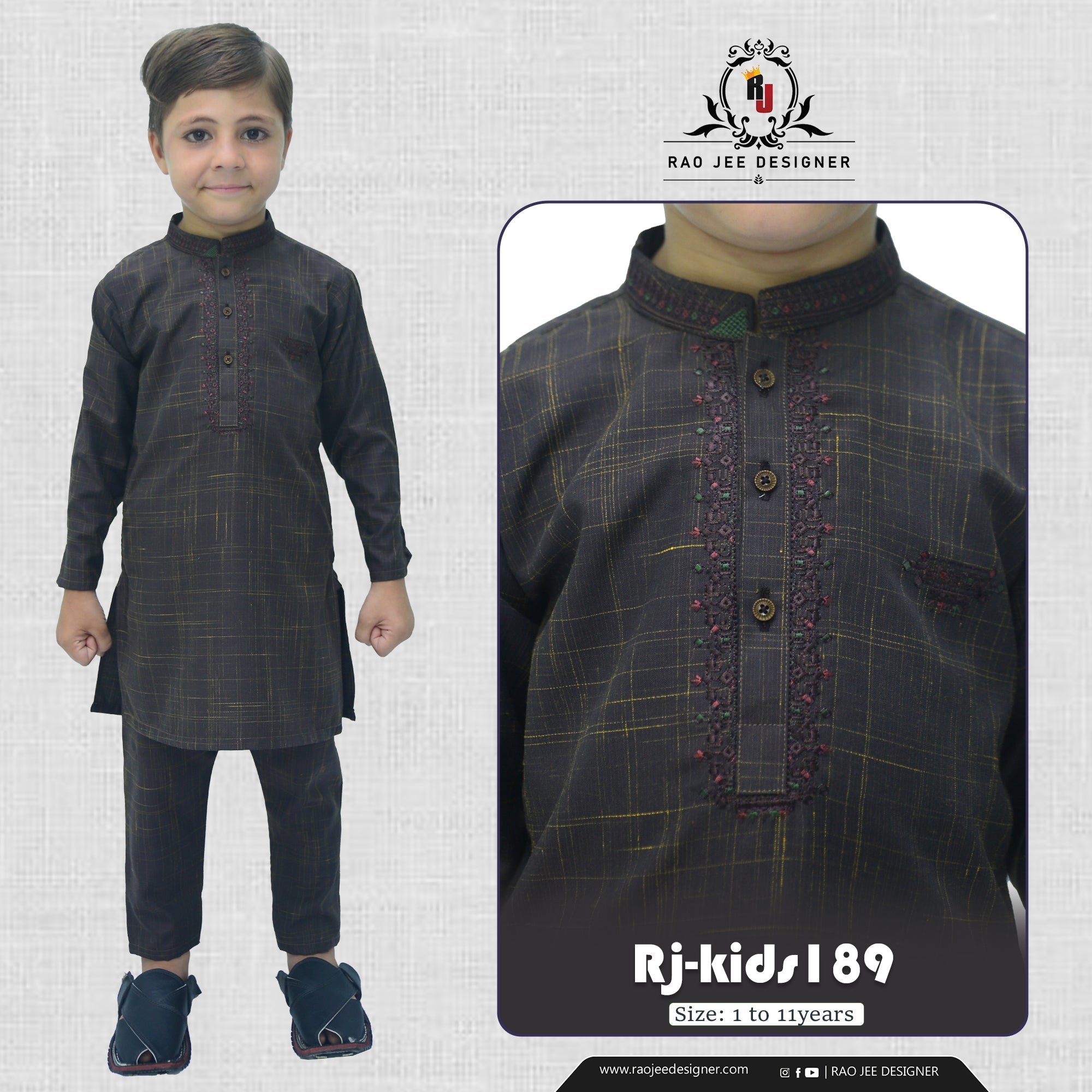Brown Boy's Wash & Wear Kurta Pajama RJ - KIDS189 - Rao Jee Designer
