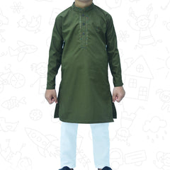 Dark Green Boy's cotton Kurta Pajama RJ - KIDS179 - Rao Jee Designer