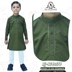 Dark Green Boy's cotton Kurta Pajama RJ - KIDS179 - Rao Jee Designer