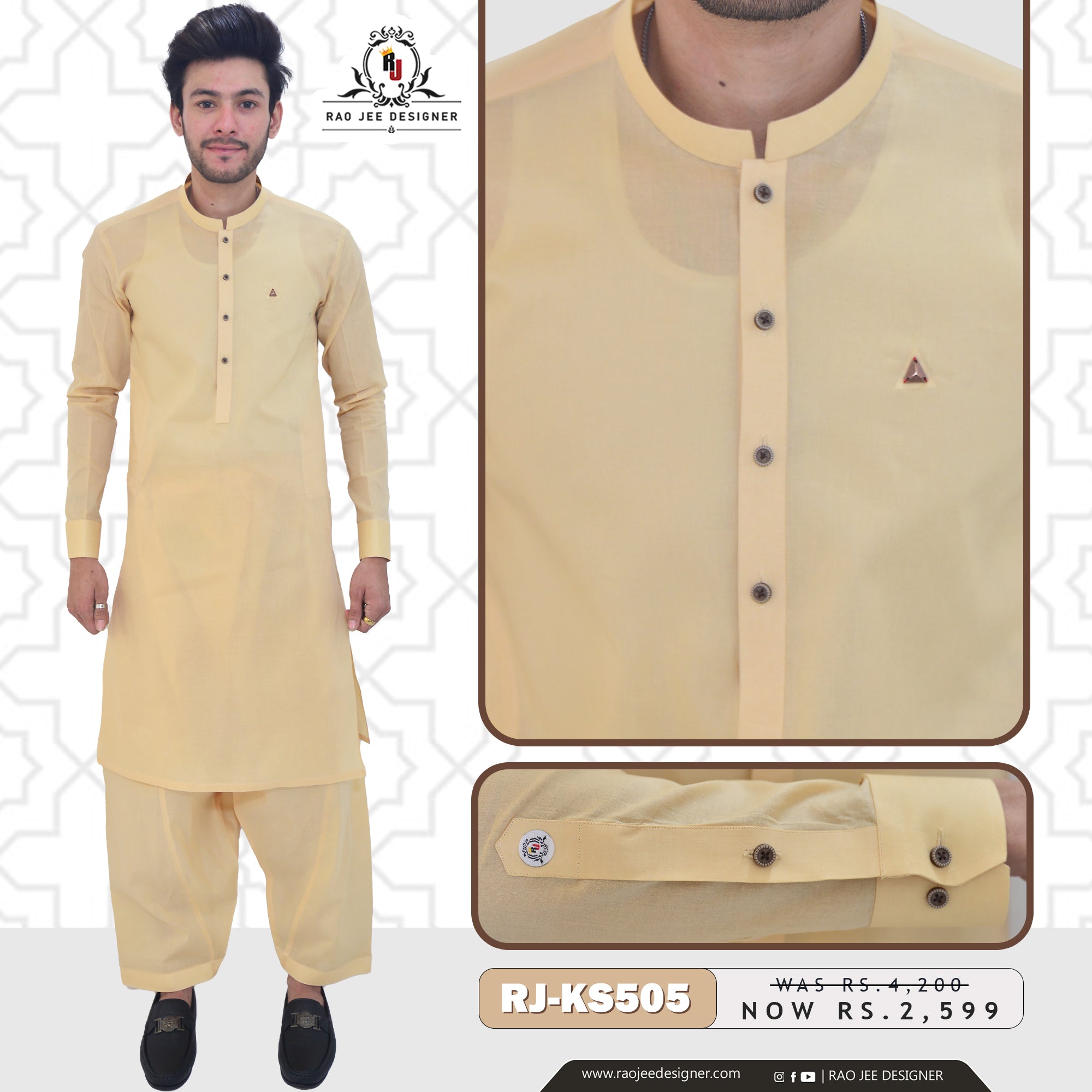 Golden Kareem Cotton Men's Kameez Shalwar RJ - KS505 - Rao Jee Designer