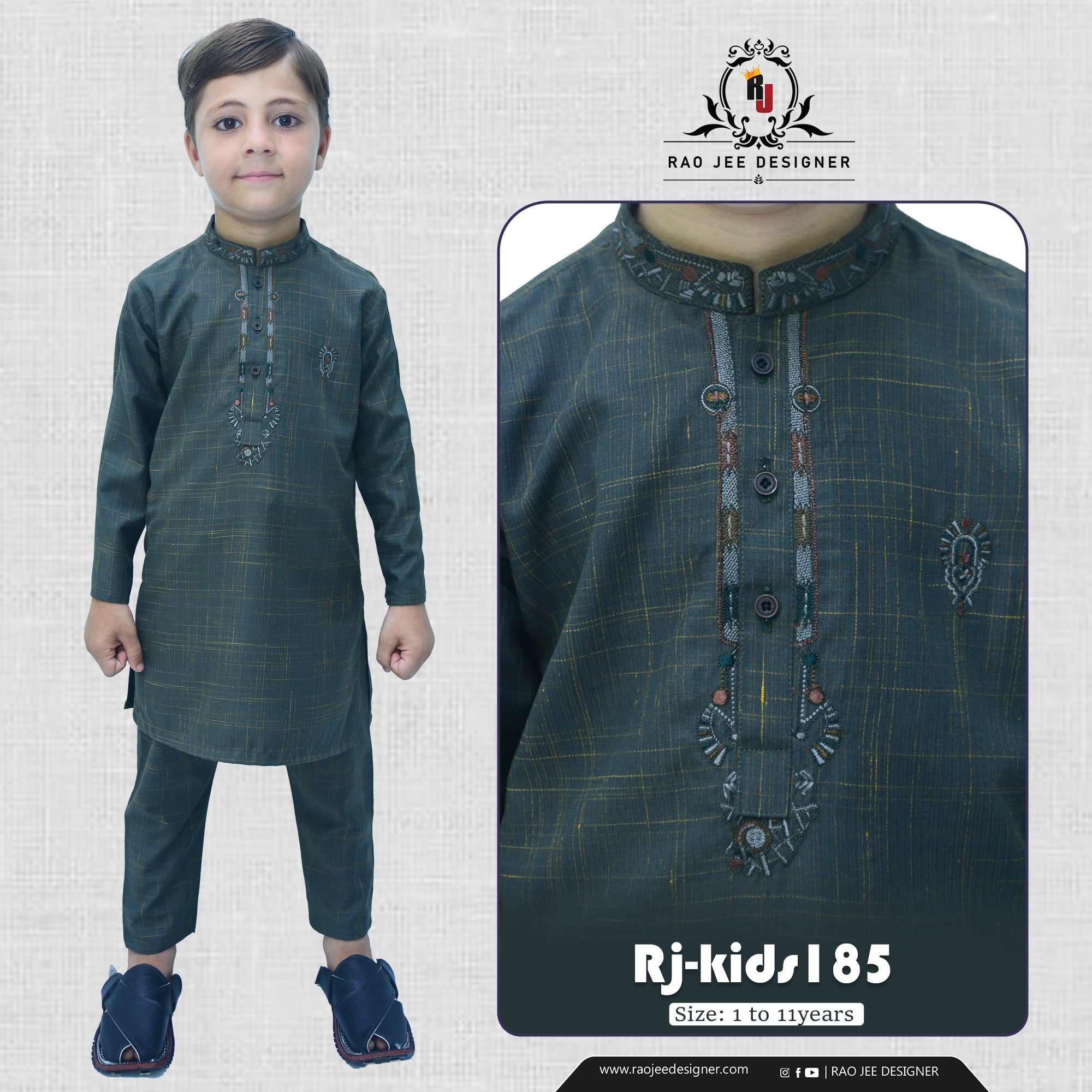 Green Boy's Wash & Wear Kurta Pajama RJ - KIDS185 - Rao Jee Designer