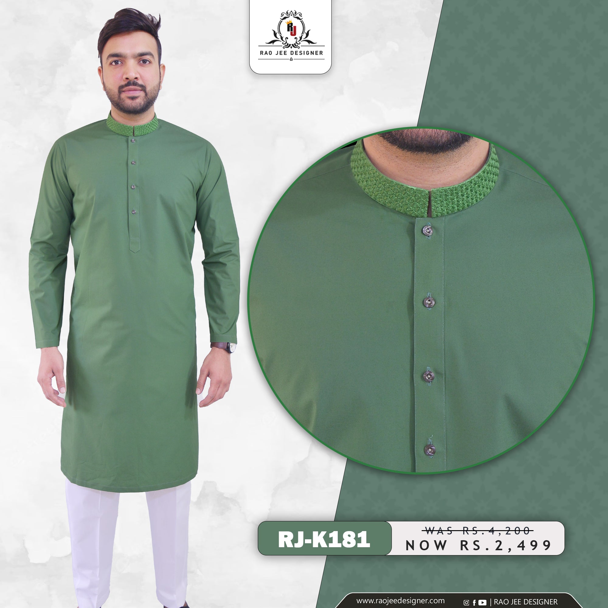 Green Men's Kurta Pajama RJ - K181 - Rao Jee Designer