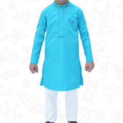 Light Blue Boy's cotton Kurta Pajama RJ - KIDS177 - Rao Jee Designer