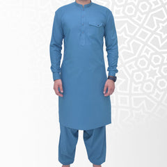 Light Blue Men's Kameez Shalwar Wash & Wear Ready To Wear RJ - KS513 - Rao Jee Designer