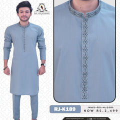 Light Grey Men's Kurta Pajama RJ - K189 - Rao Jee Designer