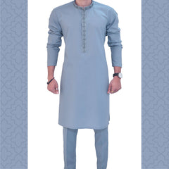 Light Grey Men's Kurta Pajama RJ - K189 - Rao Jee Designer