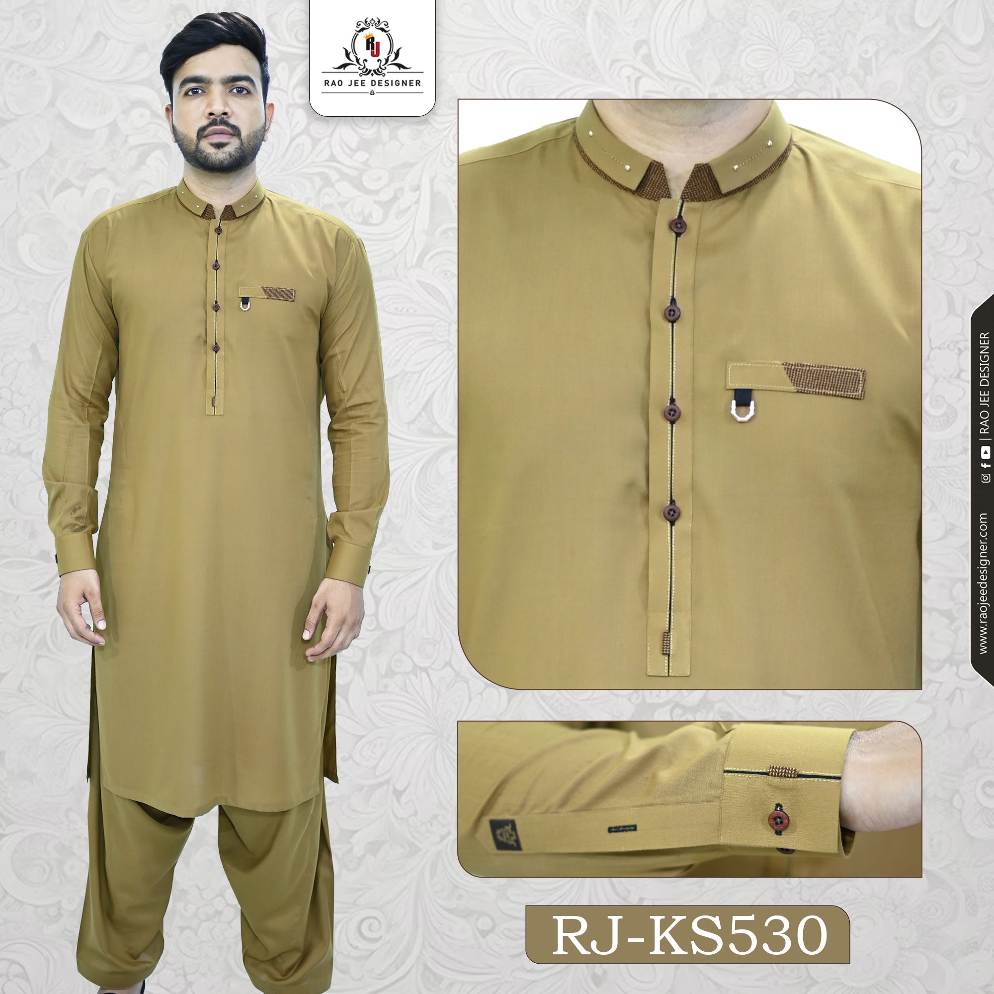 Men's Kameez Shalwar Wash & Wear Fabric RJ - KS530 - Rao Jee Designer