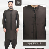 Chocolate Brown Men's Kameez Shalwar with Waistcoat (RJ-KSW112)