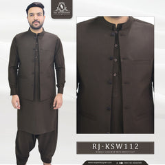 Chocolate Brown Men's Kameez Shalwar with Waistcoat (RJ-KSW112)