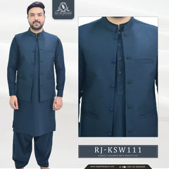 Deep Sea Green Men's Kameez Shalwar with Waistcoat (RJ-KSW111)