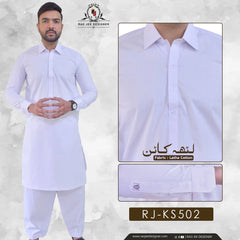 White Latha Cotton Mens Kameez Shalwar for Men's RJ-KS502