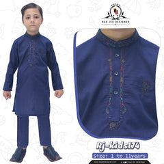 Navy Blue Boy's Wash & Wear Kurta Pajama RJ-KIDS174