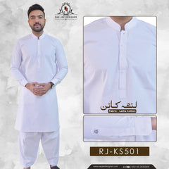 White Latha Cotton Mans Kameez Shalwar for Men's RJ-KS501