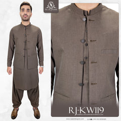 Driftwood Brown Men's Kameez Shalwar with Waistcoat (RJ-KSW119)