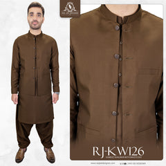 Chestnut Brown Men's Kameez Shalwar with Waistcoat (RJ-KSW126)