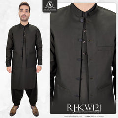 Iron Bark Green Men's Kameez Shalwar with Waistcoat (RJ-KSW121)