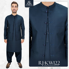 Deep Space Blue Men's Kameez Shalwar with Waistcoat (RJ-KSW122)