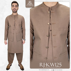 Almond Frost Men's Kameez Shalwar with Waistcoat (RJ-KSW125)