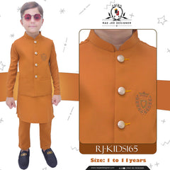Orange Boys Kurta Pajama with Waistcoat RJ-KIDS165