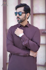 Maroon Men's Kameez Shalwar RJ-KS604, Rao Jee Designer – Premium Collection – Men’s Premium Wash & Wear Kameez Shalwar