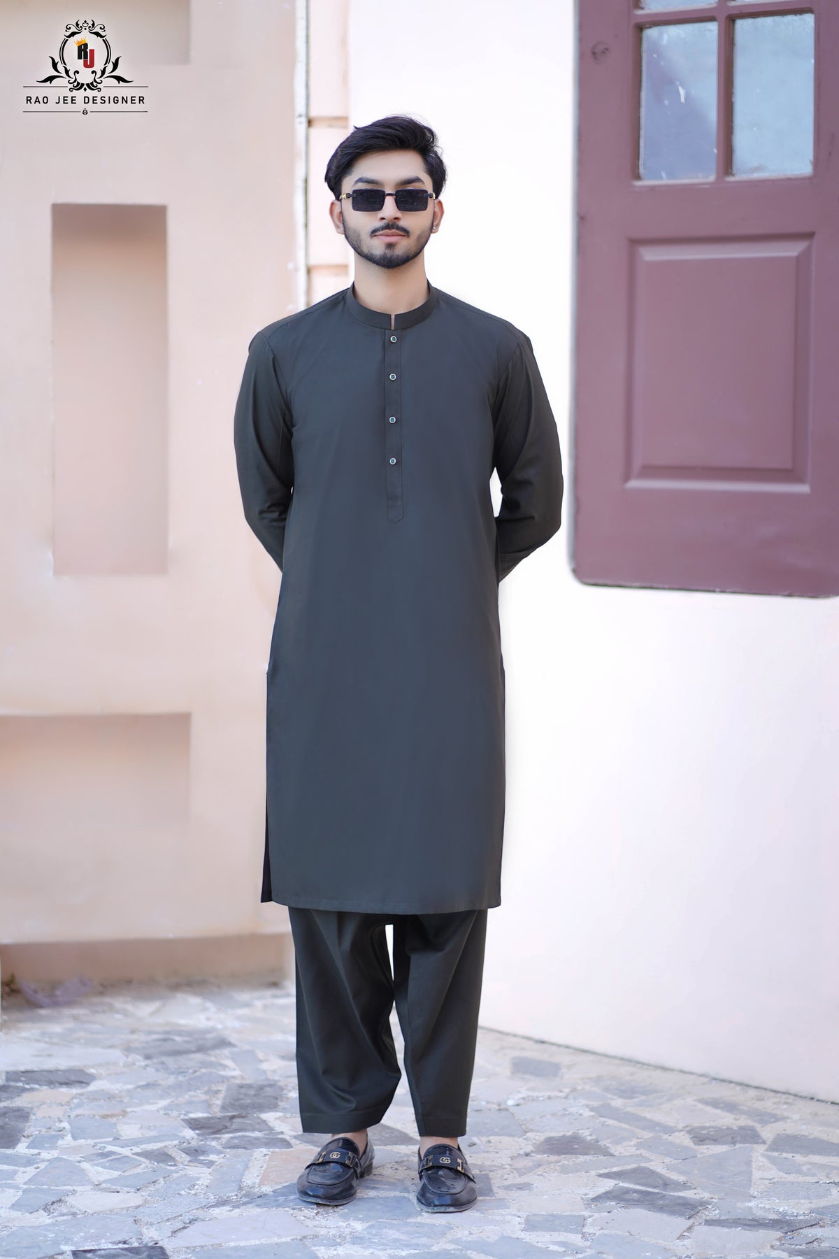 Dark Olive Green Men's Kameez Shalwar RJ-KS603