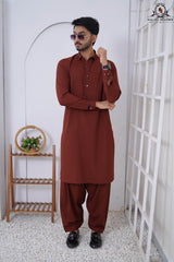 Terracotta Brown Designed Men's Kameez Shalwar RJ-KS609
