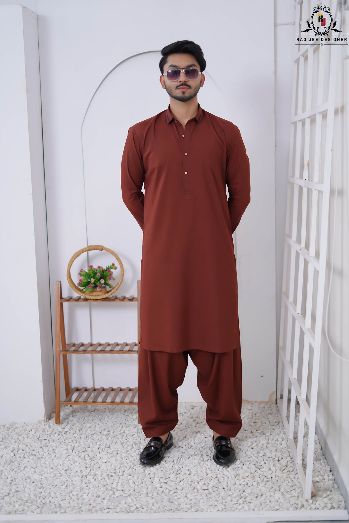 Terracotta Brown Designed Men's Kameez Shalwar RJ-KS609