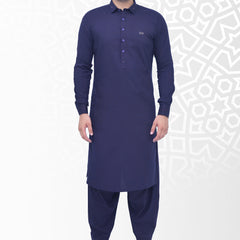 Navy Blue Men's Kameez Shalwar Wash & Wear Ready To Wear  RJ-KS522
